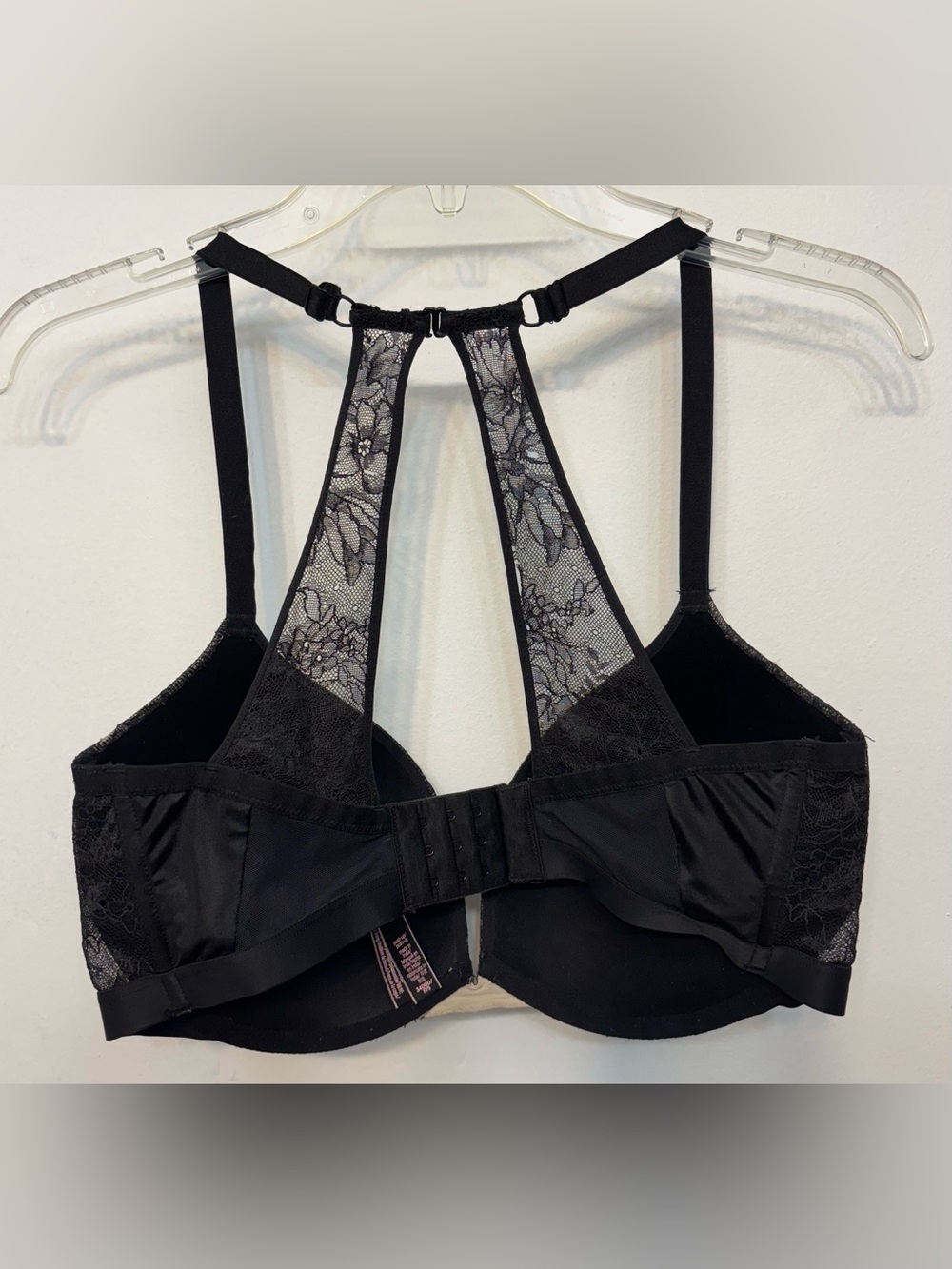 Victoria’s Secret Nude W/ Black Lace Racerback Plunge Very Sexy Push Up Bra 34DD - Picture 5 of 9